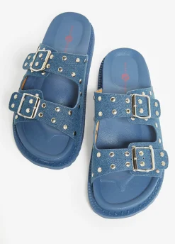 Outlet Ashley Stewart Studded Buckle Sandals Denim