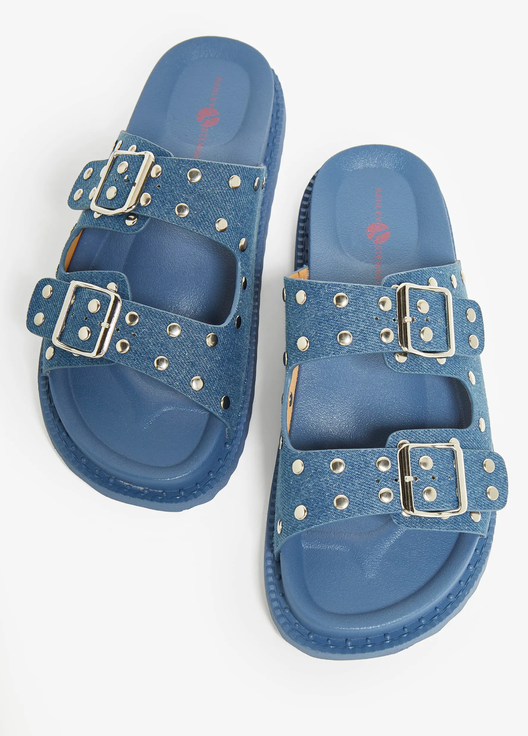 Outlet Ashley Stewart Studded Buckle Sandals Denim