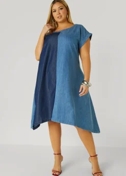 Hot Ashley Stewart Studded Two Tone Chambray Dress Denim