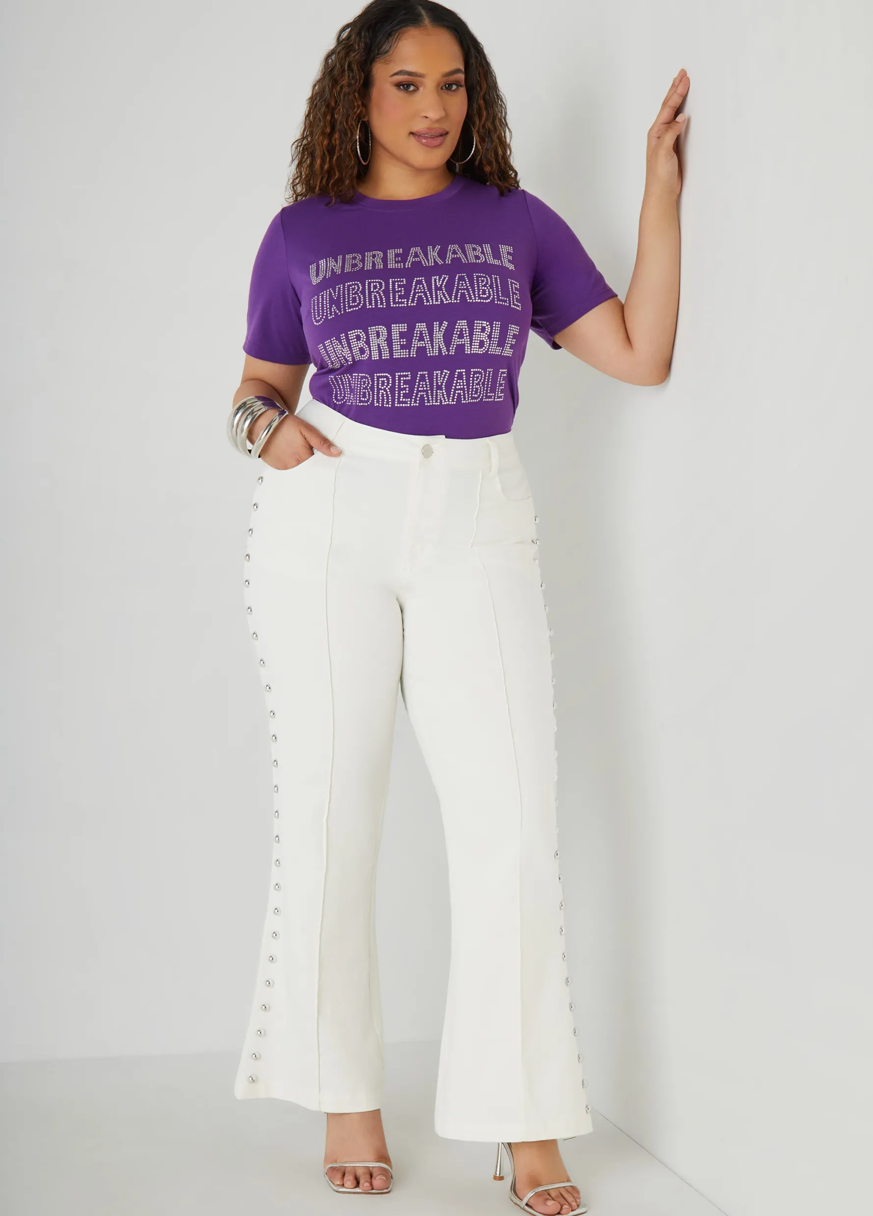 New Ashley Stewart Studded Unbreakable Tee Purple Magic