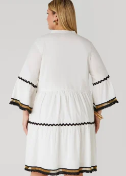 Online Ashley Stewart Tasseled Cotton Swing Dress White Black