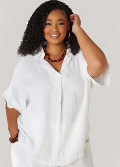 Sale Ashley Stewart Textured Cotton Gauze Top