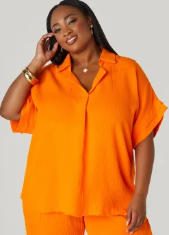 Sale Ashley Stewart Textured Cotton Gauze Top