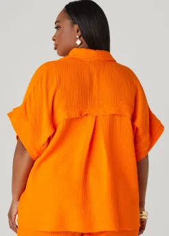 Sale Ashley Stewart Textured Cotton Gauze Top