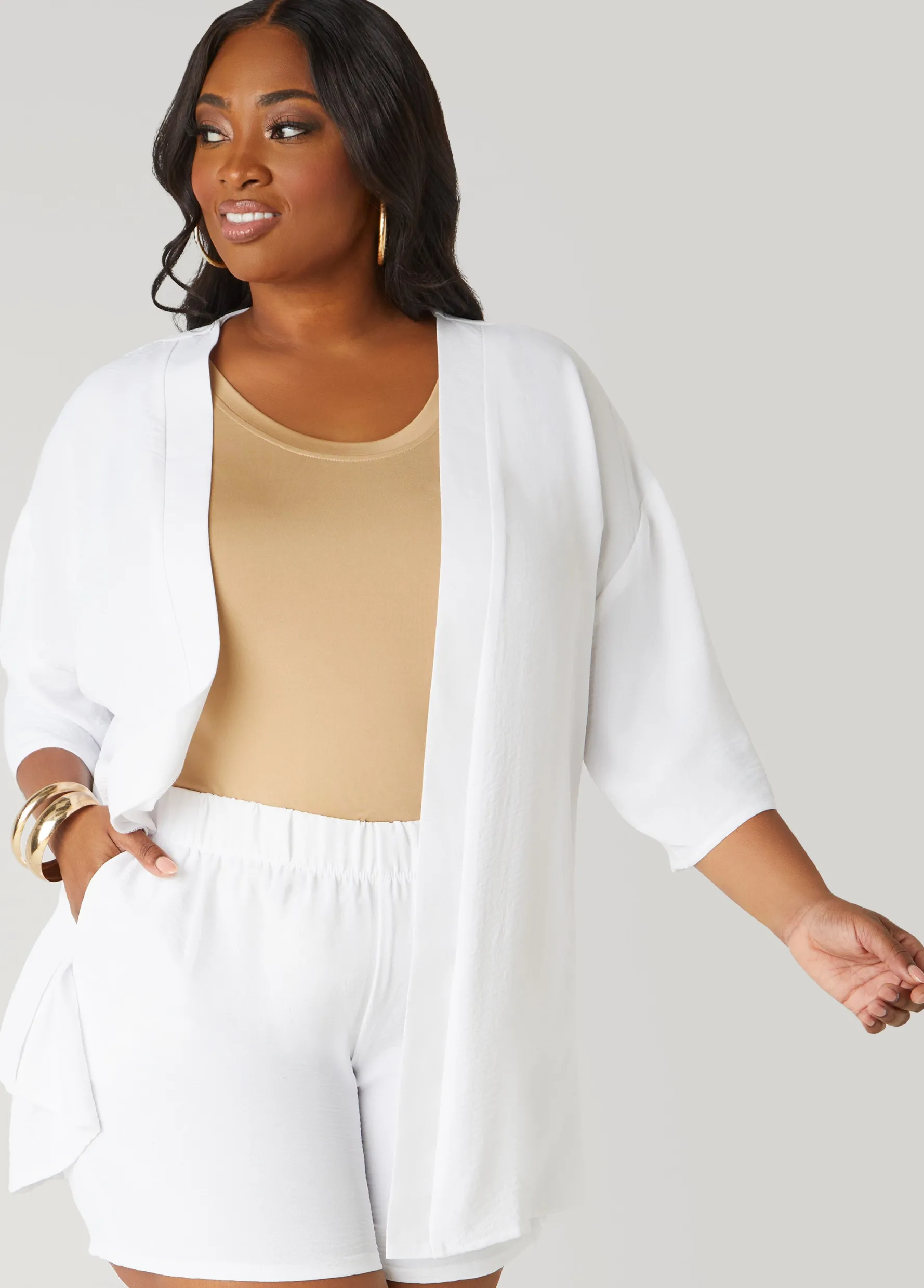Online Ashley Stewart Textured Open Front Jacket