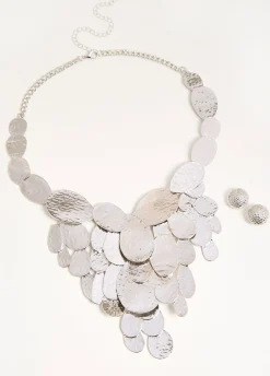 Clearance Ashley Stewart Textured Tone Necklace Set Silver