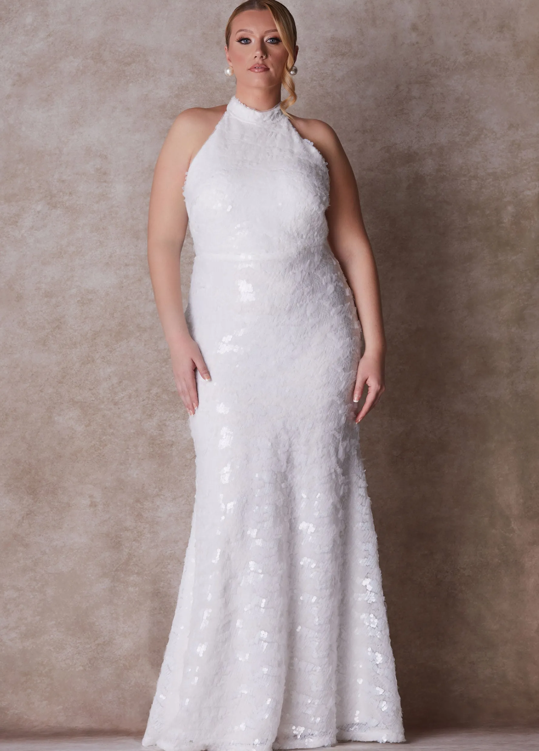New Ashley Stewart The Chloe Halter Wedding Gown Egret