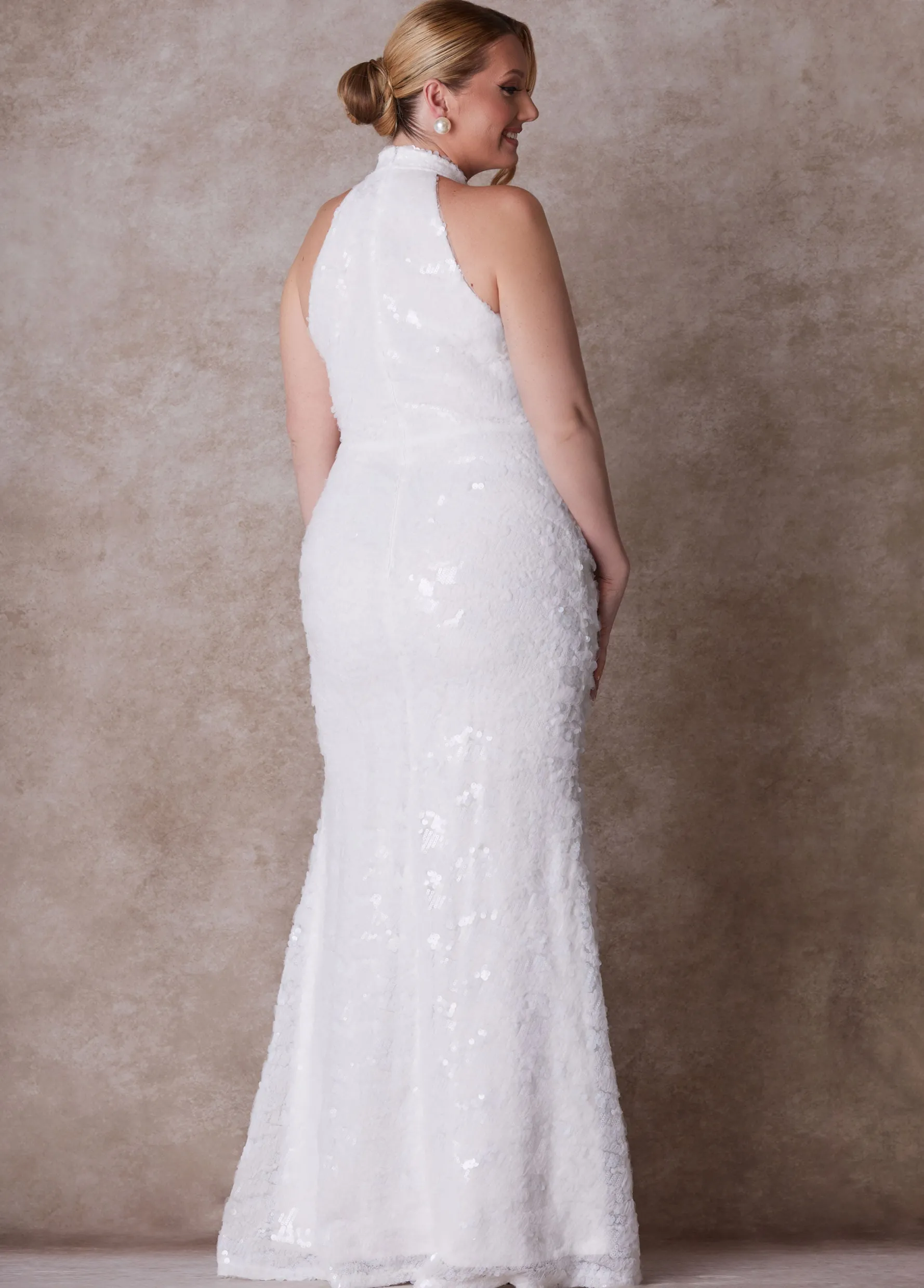 New Ashley Stewart The Chloe Halter Wedding Gown Egret
