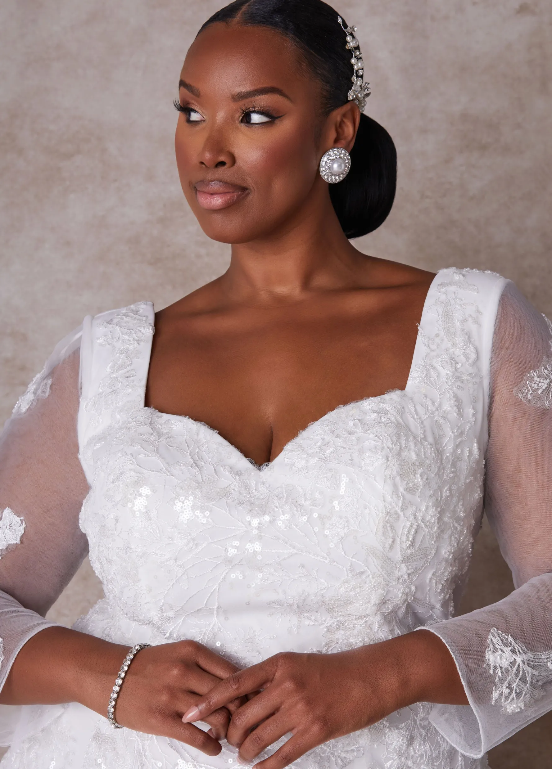 Discount Ashley Stewart The Stella Princess Wedding Gown Egret