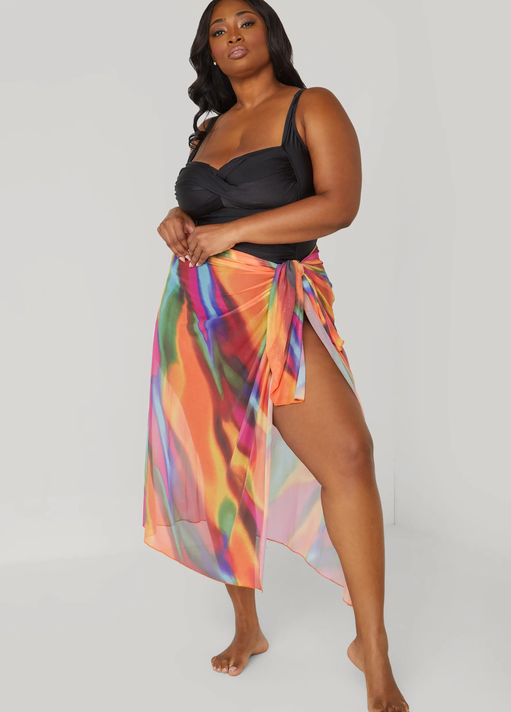 Outlet Ashley Stewart Tie Dyed Stretch Mesh Sarong Multi