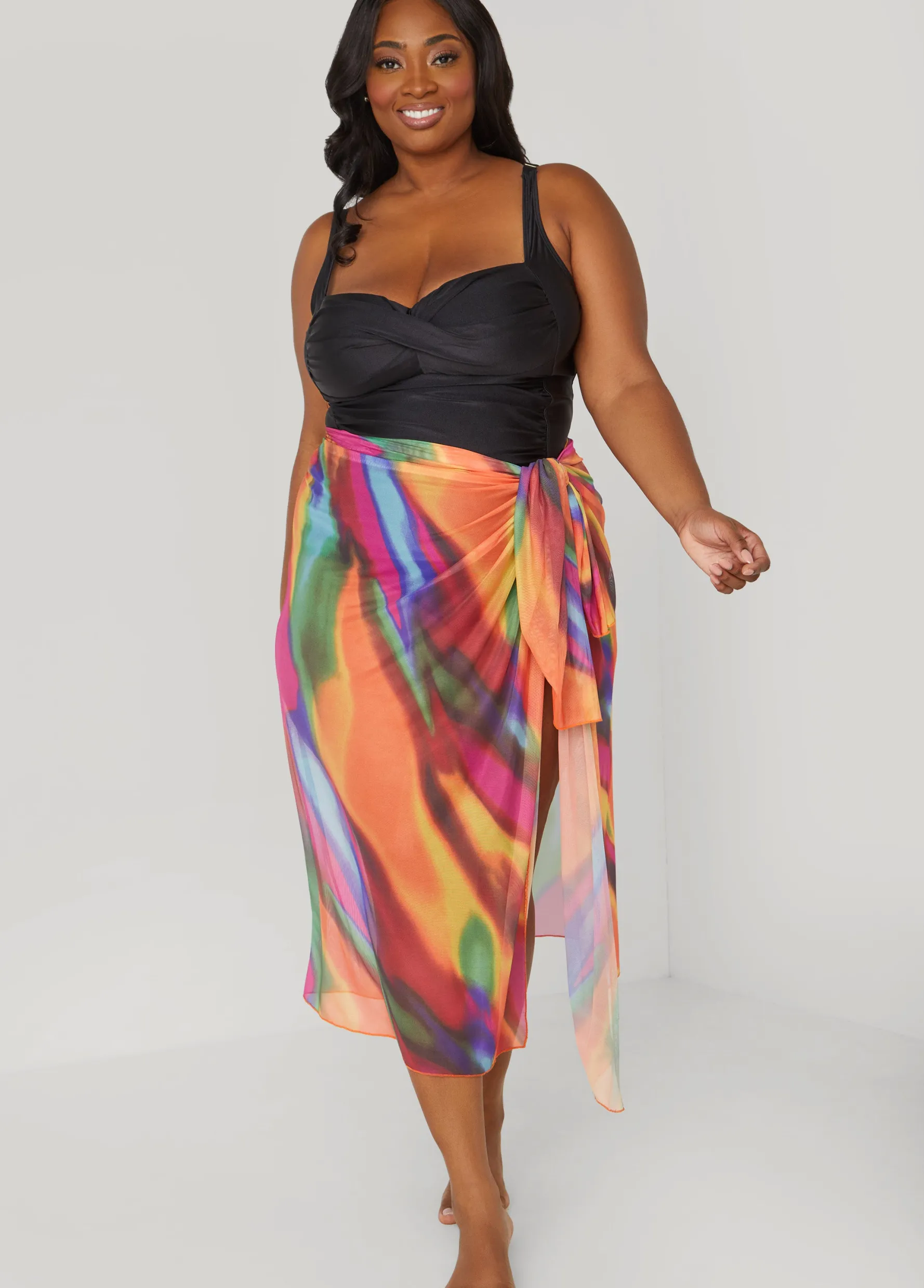 Outlet Ashley Stewart Tie Dyed Stretch Mesh Sarong Multi