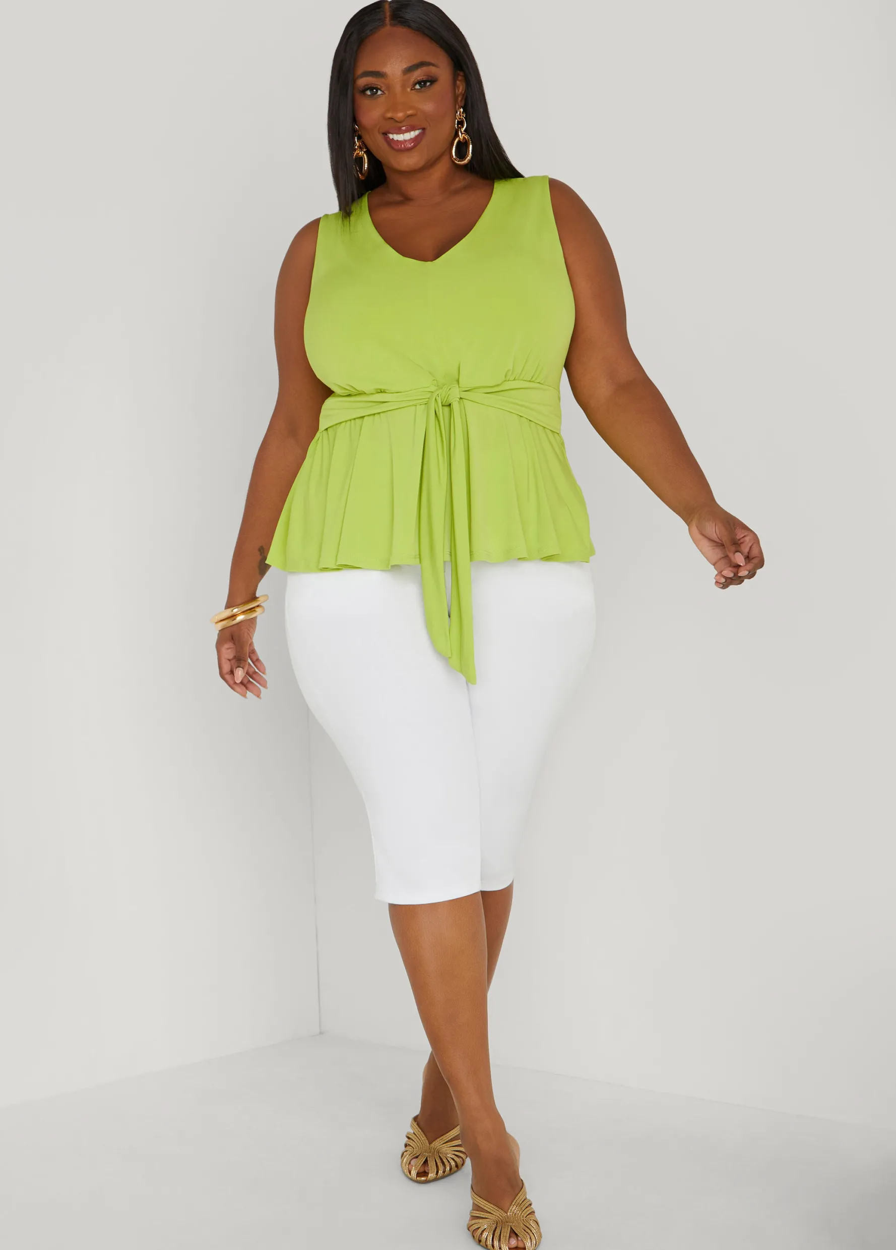 Clearance Ashley Stewart Tie Front Peplum Top