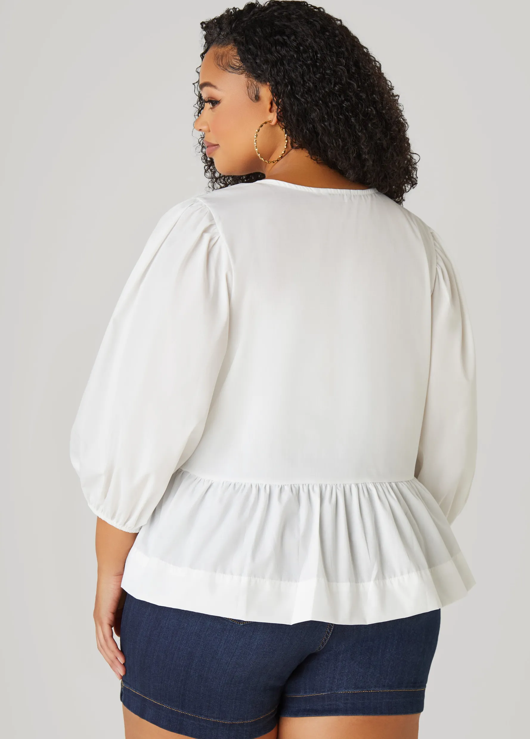 Hot Ashley Stewart Tie Front Peplum Top