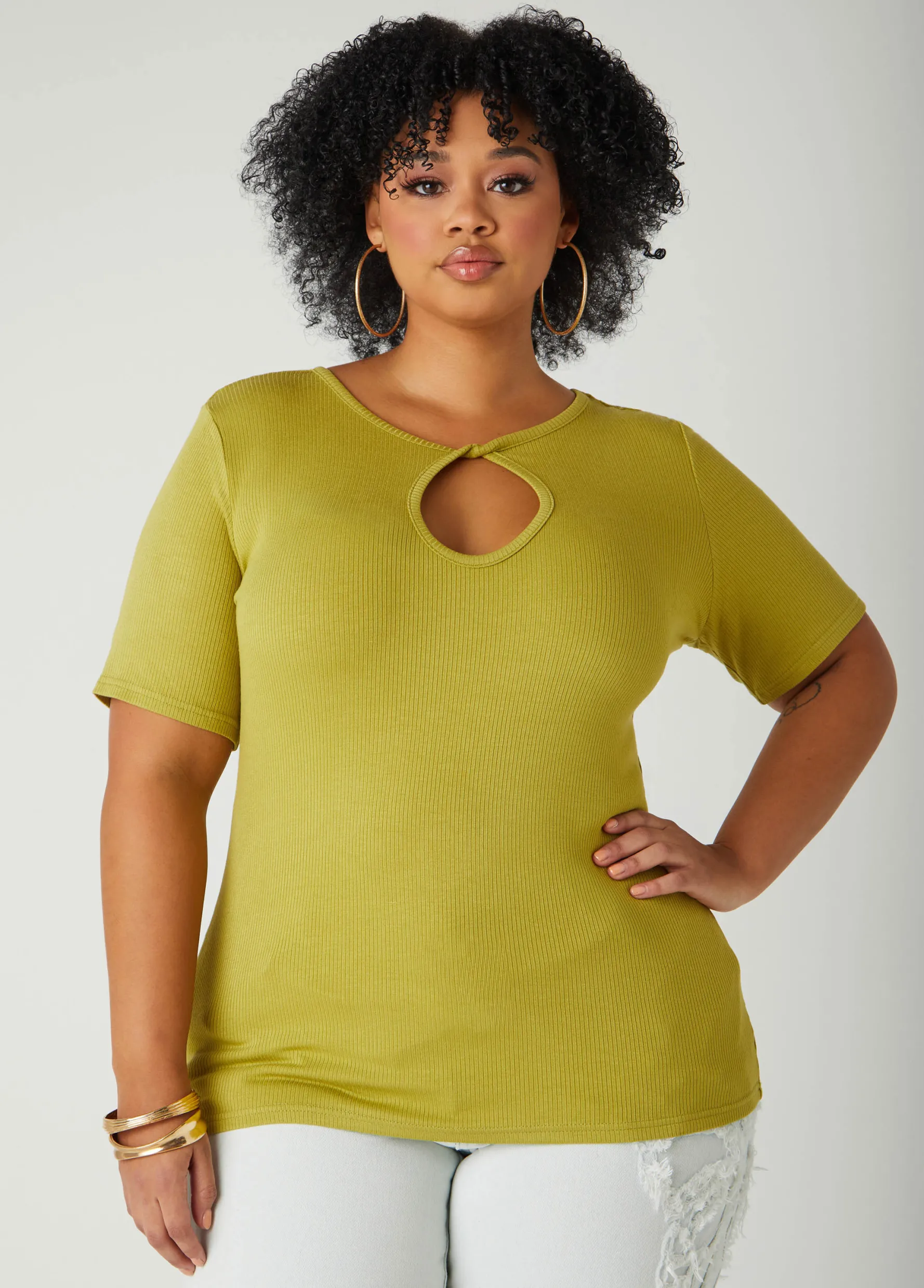 Online Ashley Stewart Twisted Keyhole Ribbed Top