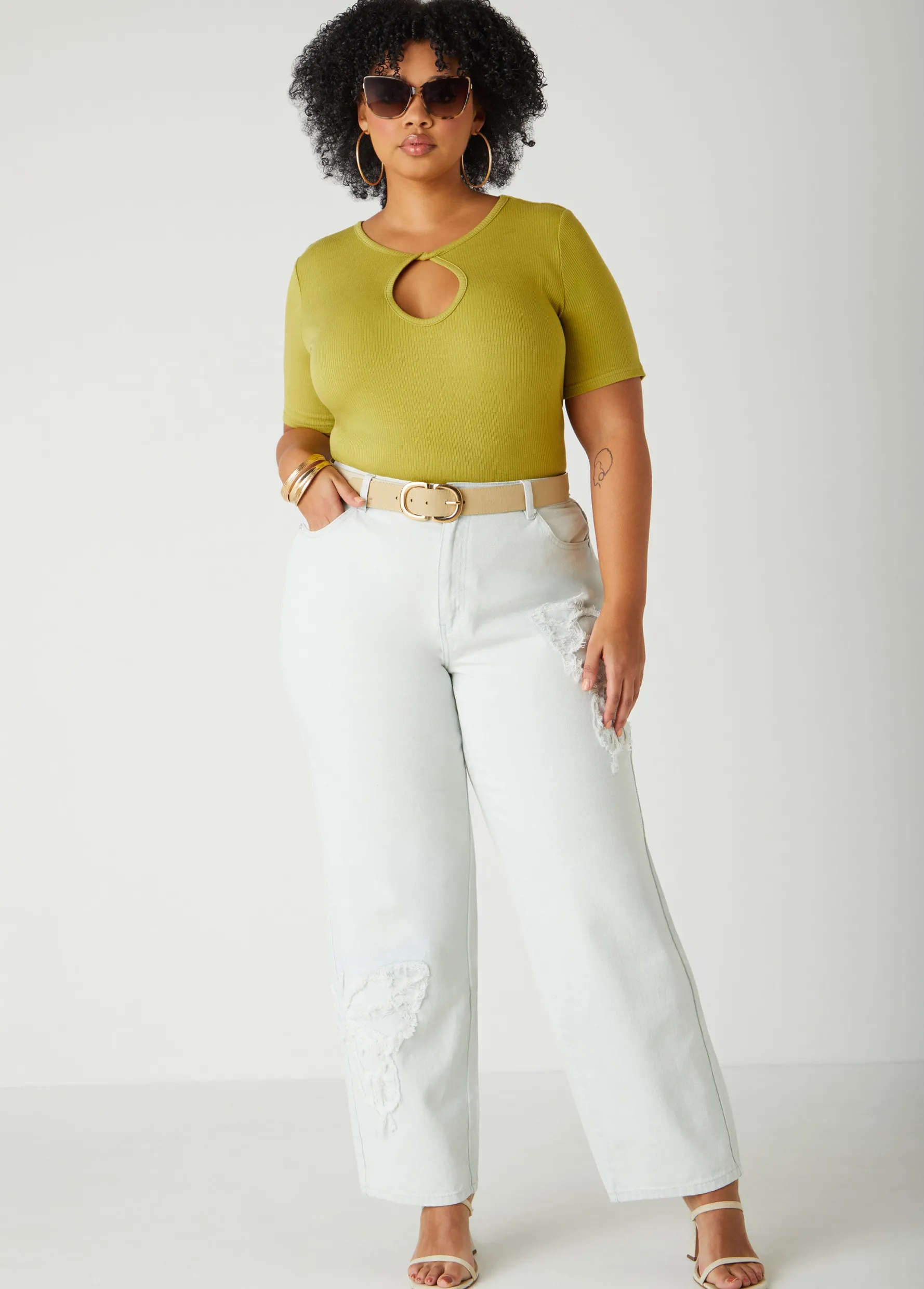 Online Ashley Stewart Twisted Keyhole Ribbed Top