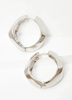 Discount Ashley Stewart Twisted Tone Hoop Earrings Silver