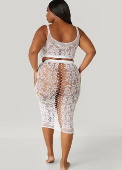 Fashion Ashley Stewart Two Piece Lace Lingerie Skirt Set White