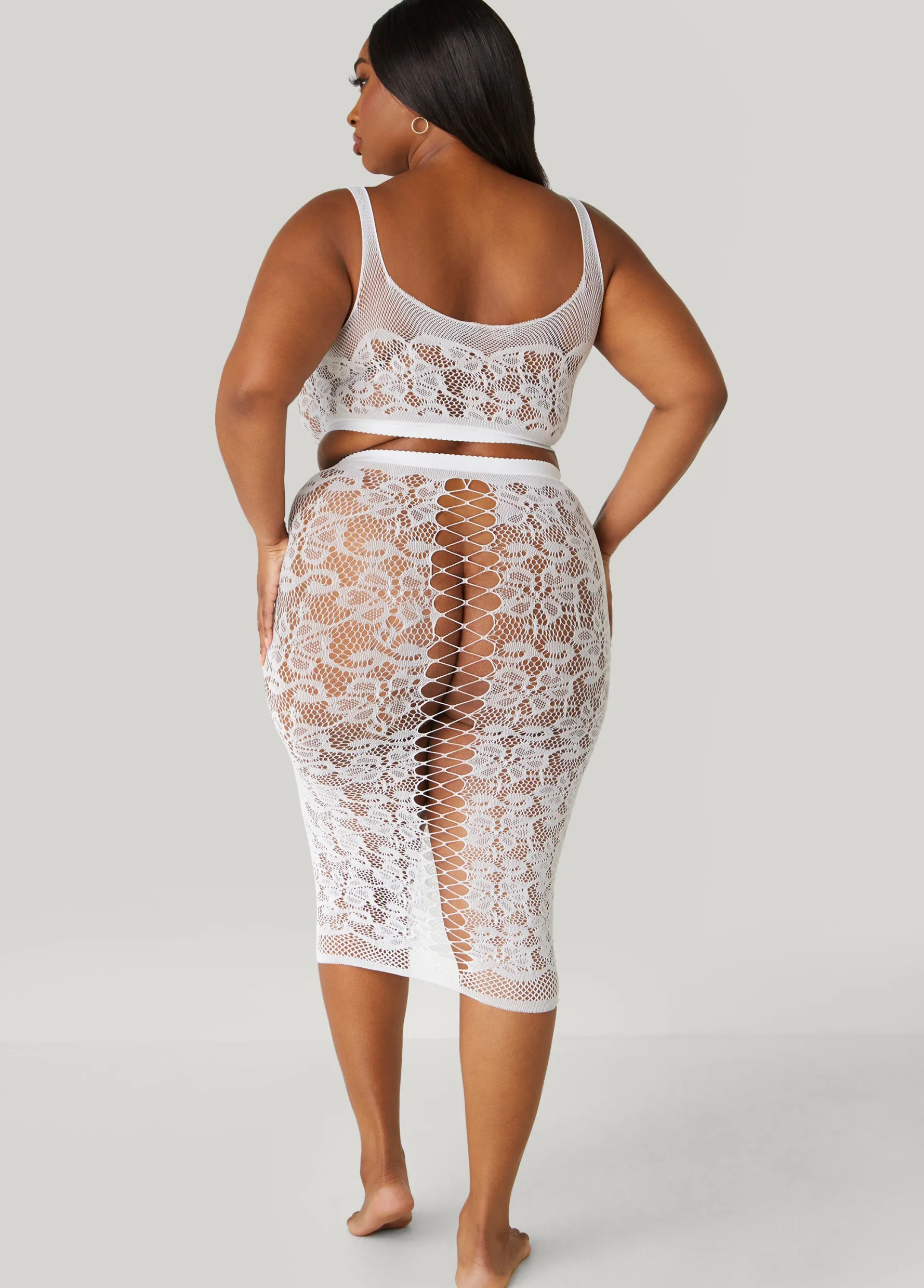 Fashion Ashley Stewart Two Piece Lace Lingerie Skirt Set White