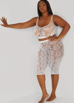 Fashion Ashley Stewart Two Piece Lace Lingerie Skirt Set White