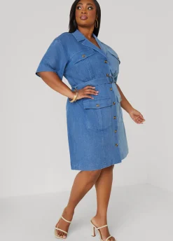 Fashion Ashley Stewart Two Tone Shirtdress Denim