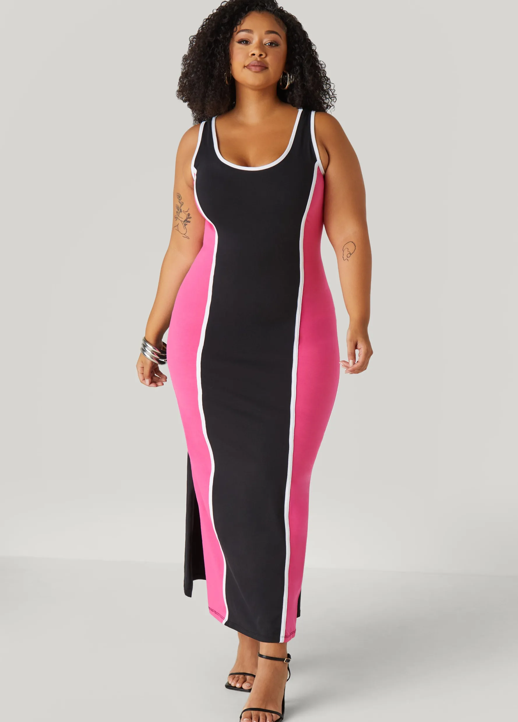 Best Ashley Stewart Two Tone Maxi Tank Dress Fandango Pink