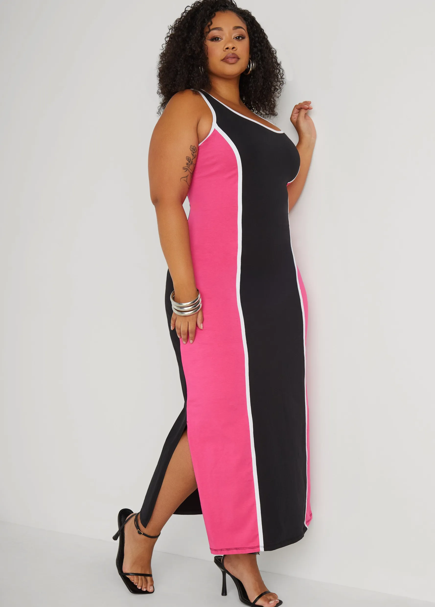 Best Ashley Stewart Two Tone Maxi Tank Dress Fandango Pink