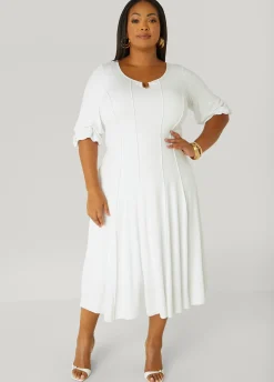 Outlet Ashley Stewart U Ring Seamed Midi Dress White