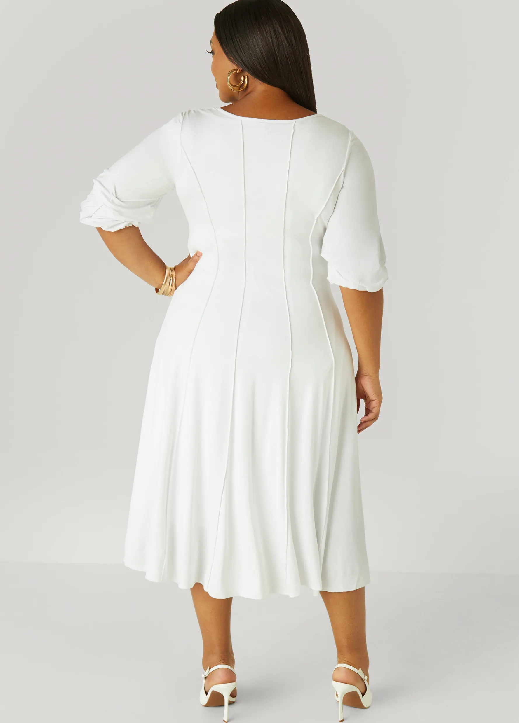Outlet Ashley Stewart U Ring Seamed Midi Dress White