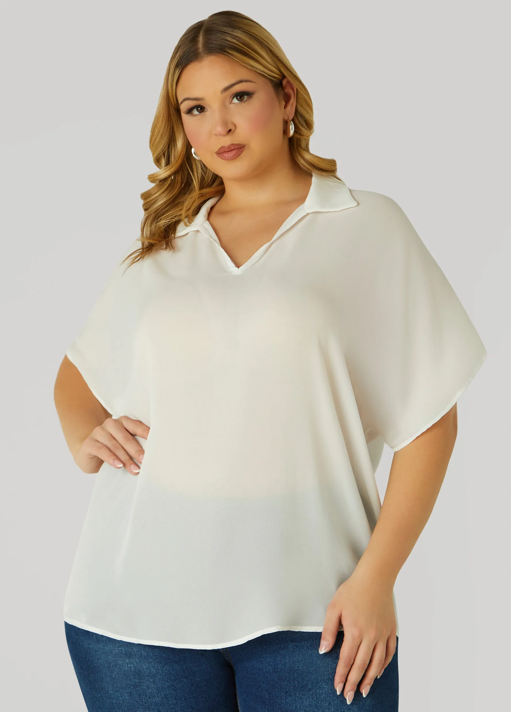 Fashion Ashley Stewart V Neck Crepe Blouse White