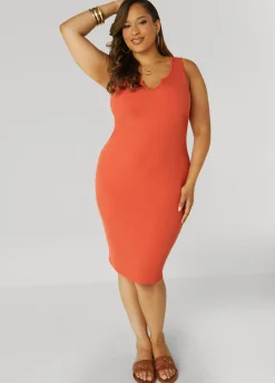 Clearance Ashley Stewart V Neck Ribbed Tank Dress