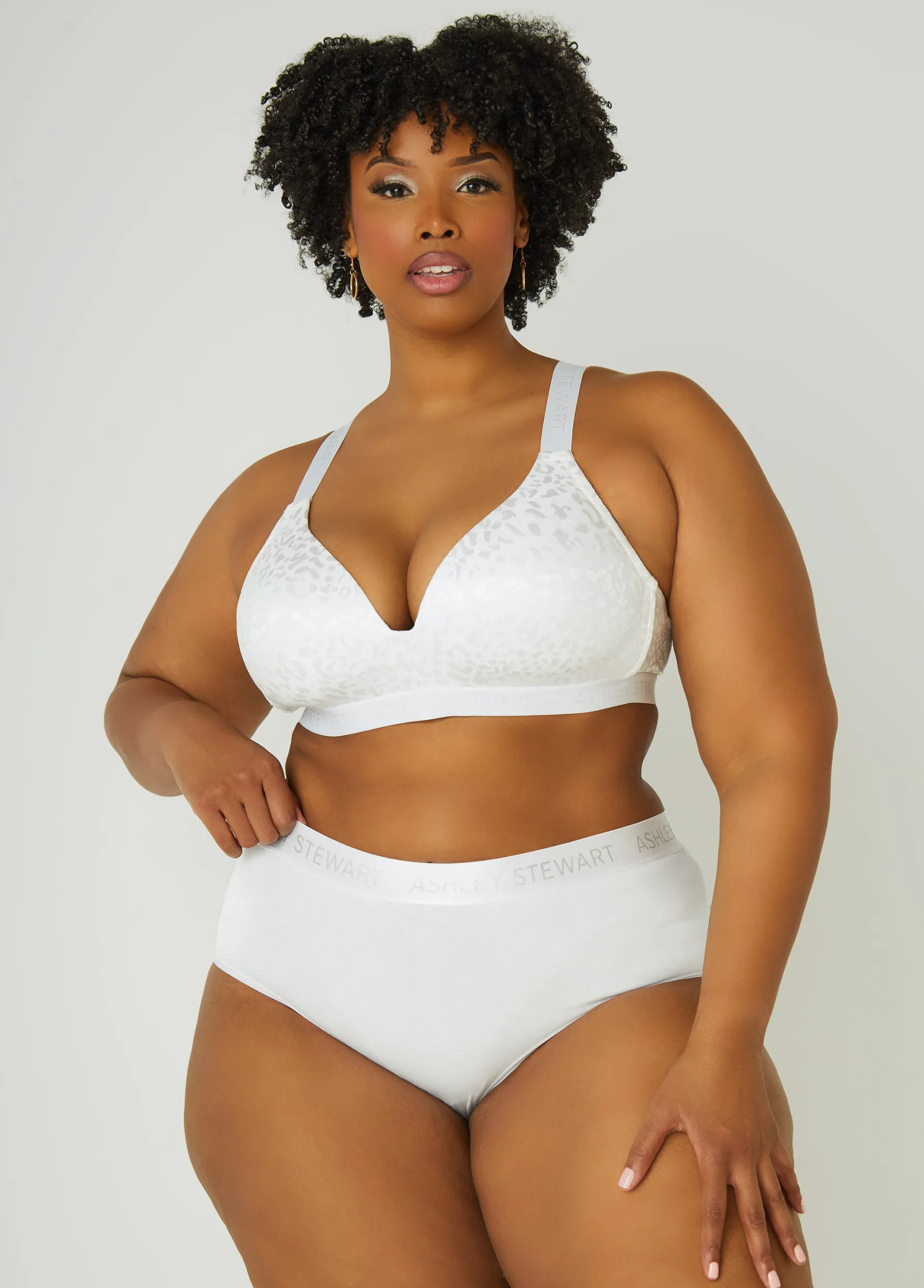 Hot Ashley Stewart Wireless Leopard Jacquard Bra White