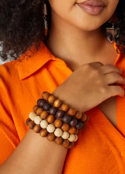 Online Ashley Stewart Wood Bead Bracelets Set Natural